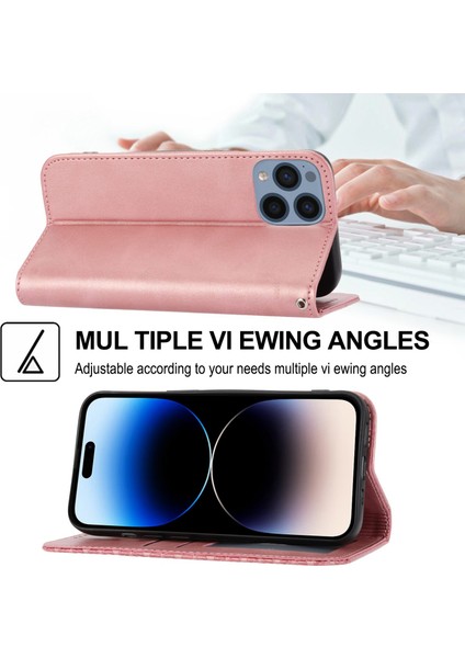 iPhone 14 Pro Balf Doku Cüzdanı Için Baskılı Rhombus Desen Telefon Stand Pu Deri Kılıf Magnetic Kapak Kayış (Yurt Dışından)
