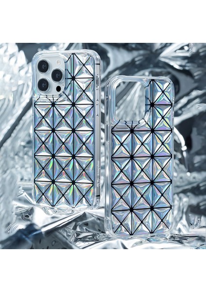 Kingxbar Miya Serisi iPhone 14 Pro Tpu + Pet Güçlendirilmiş Köşeler Telefon Kılıfı 3D Rhombus Desen Imd Yerli Anti-Sarı Kapak (Yurt Dışından)