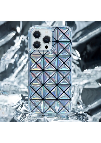 Kingxbar Miya Serisi iPhone 14 Pro Tpu + Pet Güçlendirilmiş Köşeler Telefon Kılıfı 3D Rhombus Desen Imd Yerli Anti-Sarı Kapak (Yurt Dışından)