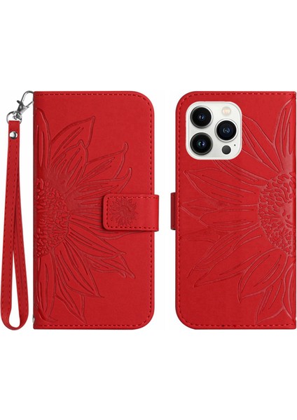 iPhone 14 Pro Için Flip Telefon Kılıfı HT04 Basılı Sunçiçeği Eller Stand Pu Deri Deri Touch Manyetik Cüzdan Kapağı Kayışlı (Yurt Dışından)