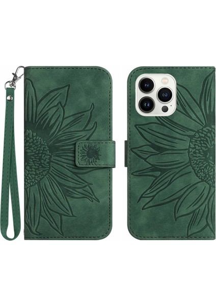 iPhone 14 Pro Için Flip Telefon Kılıfı HT04 Basılı Sunçiçeği Eller Stand Pu Deri Deri Touch Manyetik Cüzdan Kapağı Kayışlı (Yurt Dışından)