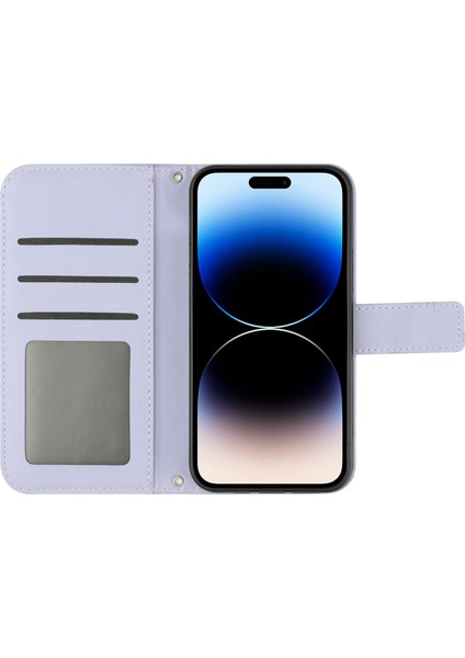 iPhone 14 Pro Max HT04 Için Şok Geçirmez Telefon Kasası Basılı Ayçiçeği Deri Touch Pu Deri Deri Stand Cüzdan Koruyucusu Omuz Kayışı ile (Yurt Dışından)