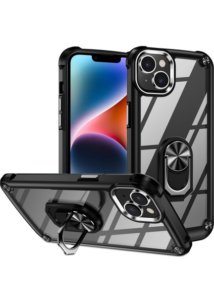 iPhone 14 Plus Metal Ring Kickstand Pc + Tpu Şok Geçirmez Cep Telefonu Koruyucu Arka Kılıf (Yurt Dışından)