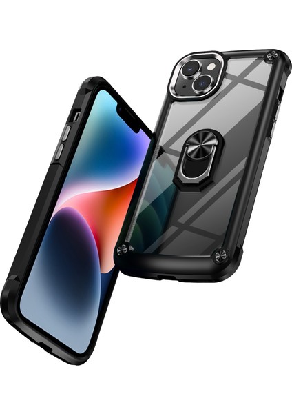 iPhone 14 Plus Metal Ring Kickstand Pc + Tpu Şok Geçirmez Cep Telefonu Koruyucu Arka Kılıf (Yurt Dışından)