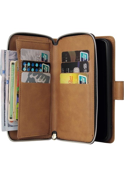 iPhone 14 Pro Max Pu Deri Cüzdan Telefon Kılıfı 9 Kart Tutucu Yuvaları Manyetik Kapatma Fermuar Cep Stand Çizme ile Kapak Kapağı (Yurt Dışından) indirimleri
