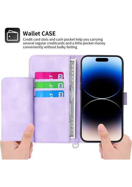 Cilt Touch Baskı Çiçekler Deri Deri Kılıf iPhone 14 Pro Max Stand Cüzdan Birden Çok Kart Yuvası Telefon Kapağı Bilek Kayışı ve Omuz Kayışı (Yurt Dışından)