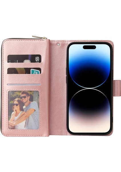 iPhone 14 Pro Max Pu Deri Cüzdan Telefon Kılıfı 9 Kart Tutucu Yuvaları Manyetik Kapatma Fermuar Cep Stand Çizme ile Kapak Kapağı (Yurt Dışından) fırsatları