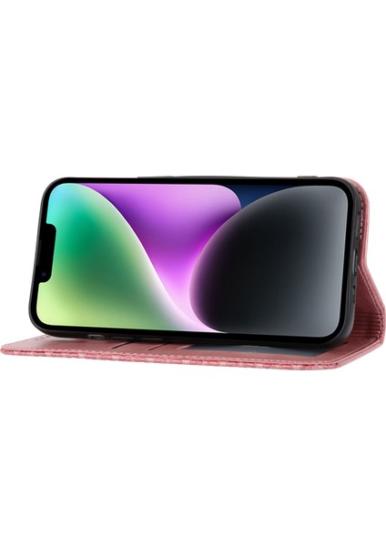 iPhone 14 Çizgiye Karşı Buzağı Dokusu Için Manyetik Cüzdan Pu Deri Kılıf Baskılı Rhombus Desen Stand Kapağı Strap ile (Yurt Dışından) fırsatları