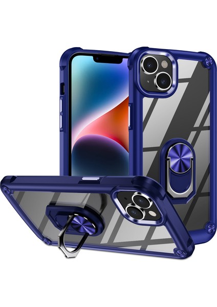 iPhone 14 Plus Metal Ring Kickstand Pc + Tpu Şok Geçirmez Cep Telefonu Koruyucu Arka Kılıf (Yurt Dışından)