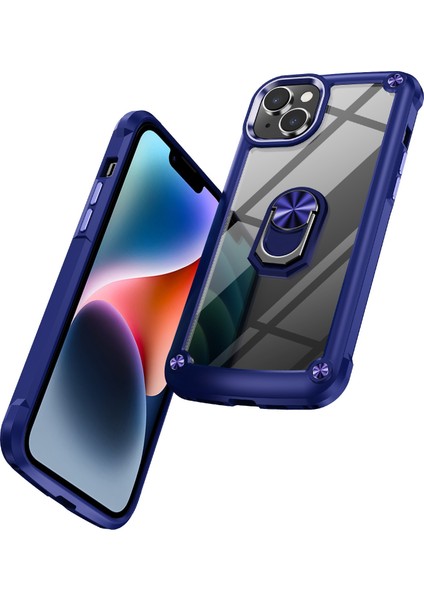 iPhone 14 Plus Metal Ring Kickstand Pc + Tpu Şok Geçirmez Cep Telefonu Koruyucu Arka Kılıf (Yurt Dışından)