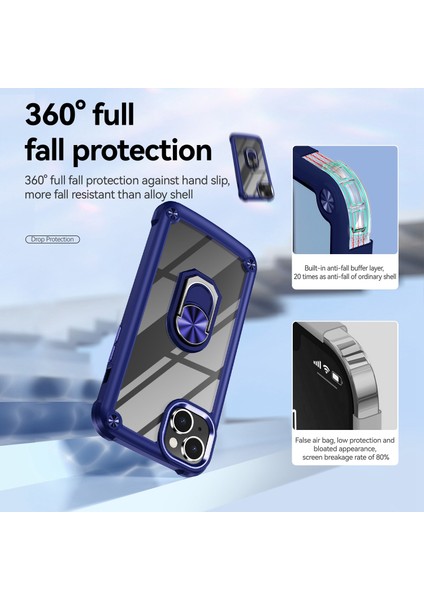 iPhone 14 Plus Metal Ring Kickstand Pc + Tpu Şok Geçirmez Cep Telefonu Koruyucu Arka Kılıf (Yurt Dışından)