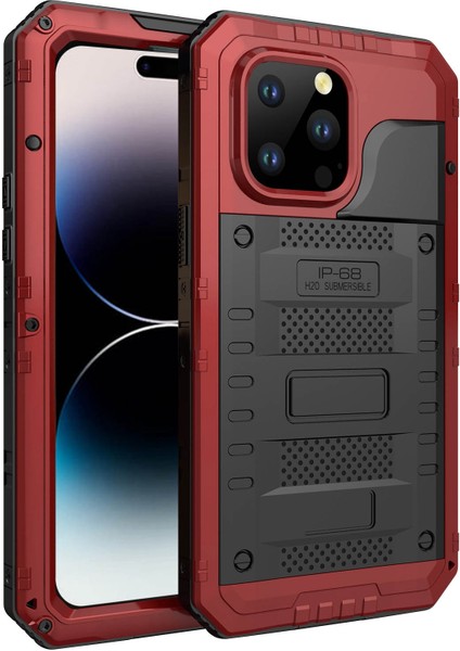 iPhone 14 Pro IP68 Su Geçirmez Damla Geçirmez Kapak Metal + Silikon Şok Geçirmez Telefon Mühürlü Kılıf (Yurt Dışından)