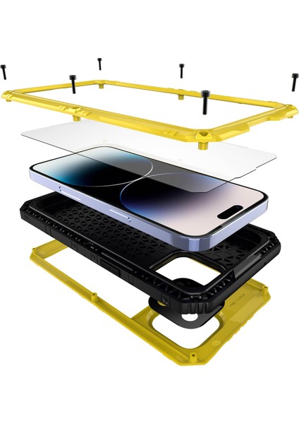 iPhone 14 Pro IP68 Su Geçirmez Damla Geçirmez Kapak Metal + Silikon Şok Geçirmez Telefon Mühürlü Kılıf (Yurt Dışından) fırsatları