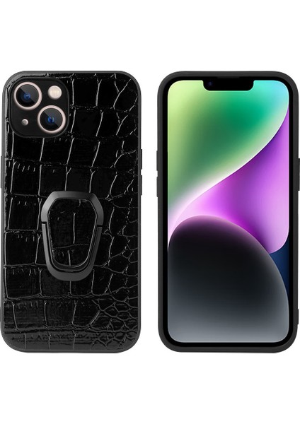 iPhone 14 Için Araç Montajı Kickstand Hibrit Kılıf Pu Deri Kaplamalı Pc+Tpu Çizgiye Döküm Anti Telefon Kapağı (Yurt Dışından)