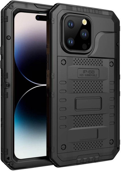 iPhone 14 Pro IP68 Su Geçirmez Damla Geçirmez Kapak Metal + Silikon Şok Geçirmez Telefon Mühürlü Kılıf (Yurt Dışından)