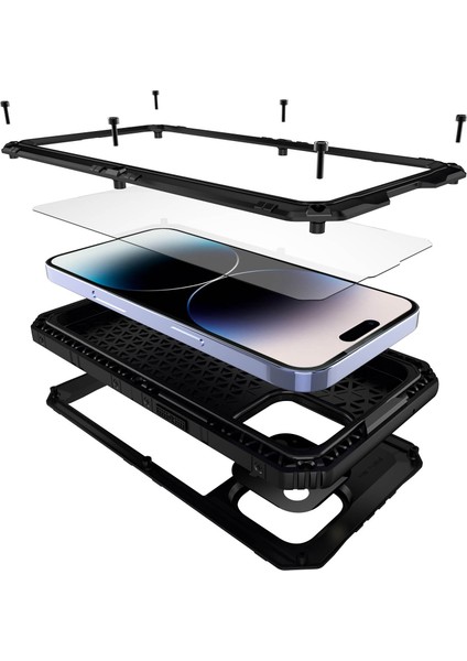 iPhone 14 Pro IP68 Su Geçirmez Damla Geçirmez Kapak Metal + Silikon Şok Geçirmez Telefon Mühürlü Kılıf (Yurt Dışından) fırsatları