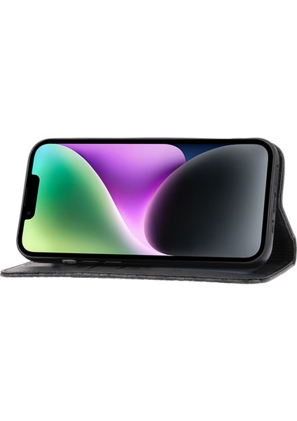 iPhone 14 Için Plus Baskılı Rhombus Desen Telefon Stand Kapağı Buzağı Dokusu Pu Deri Kılıf Magnetik Cüzdan Kayış (Yurt Dışından)