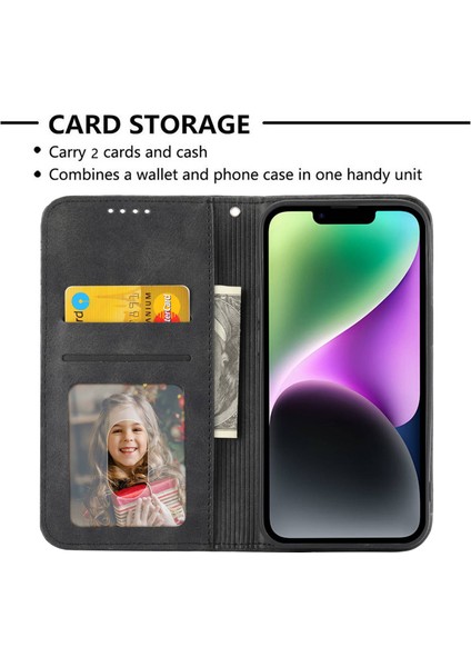 iPhone 14 Için Plus Baskılı Rhombus Desen Telefon Stand Kapağı Buzağı Dokusu Pu Deri Kılıf Magnetik Cüzdan Kayış (Yurt Dışından)