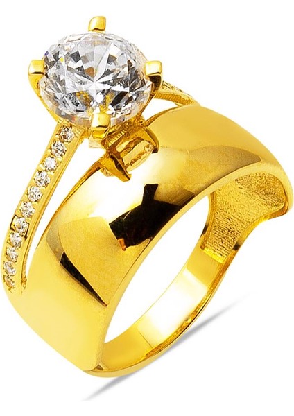 14 Ayar Altın Tektaş Alyanslı Yüzük