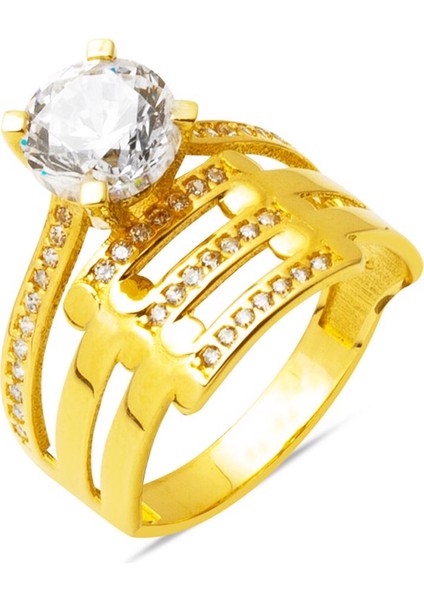 14 Ayar Altın Kaburgalı Tektaş Yüzük