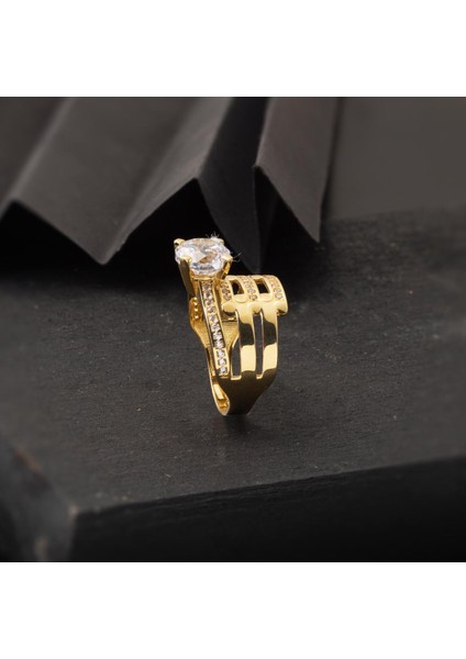 14 Ayar Altın Kaburgalı Tektaş Yüzük modelleri