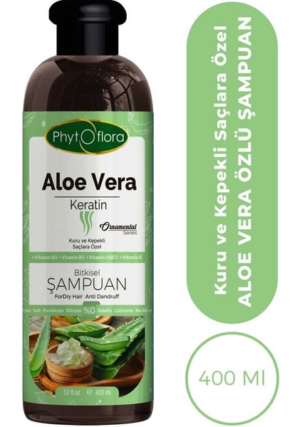 Tuzsuz Kuru ve Kepekli Saçlara Özel Aloe Vera ve Keratin Ilaveli Bitkisel Şampuan 400 ml