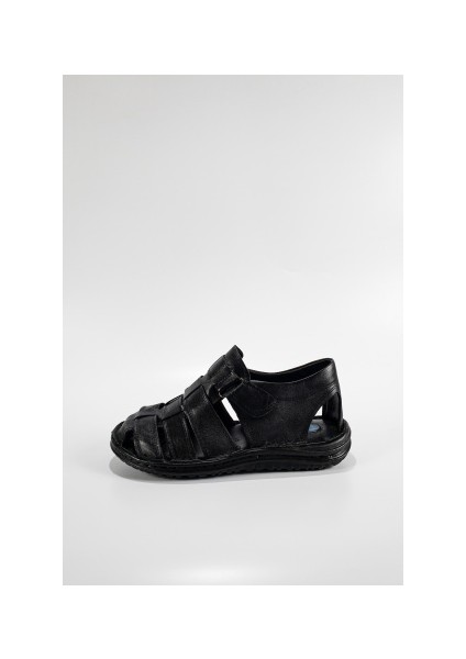 Erkek Siyah Hakiki Deri Masajlı Bantlı Önü Kapalı Sandalet fiyatları