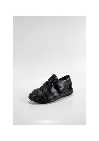 Erkek Siyah Hakiki Deri Masajlı Bantlı Önü Kapalı Sandalet fırsatları