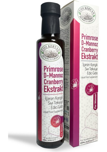 Herbs Garden For Woman Primrose D-Mannoz Cranberry Ekstrakt Içeren Karışık Sıvı Takviye Edici Gıda 250 ml