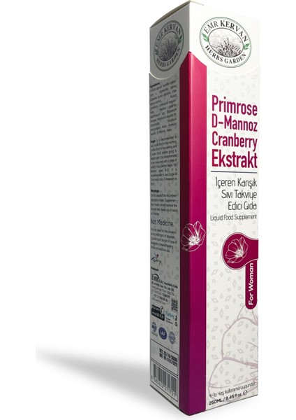 Herbs Garden For Woman Primrose D-Mannoz Cranberry Ekstrakt Içeren Karışık Sıvı Takviye Edici Gıda 250 ml