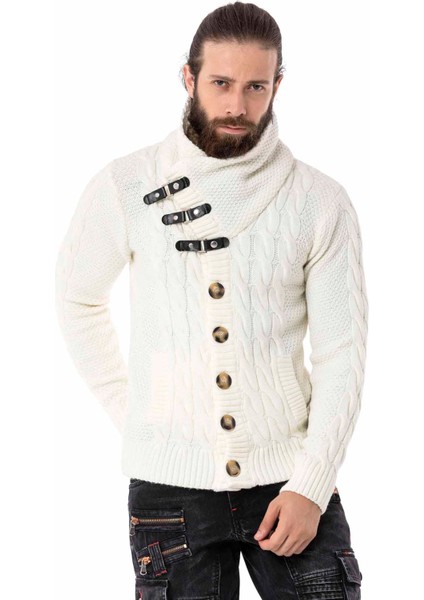 CP265 Kürk Yaka Erkek Ekru Hırka
