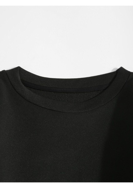 Kadın Basic 0 Sıfır Yaka Baskısız Düz Oversize Salaş Bol Kesim Polar Sweatshirt