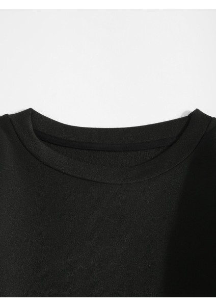 Kadın Basic 0 Sıfır Yaka Baskısız Düz Oversize Salaş Bol Kesim Polar Sweatshirt