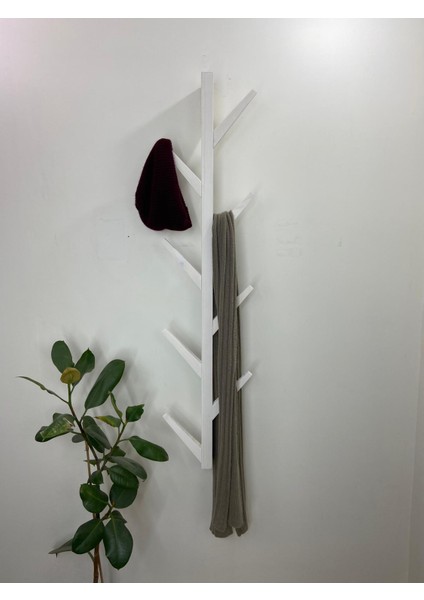 Doğal Ahşap Vestiyer, Dekoratif 8 Askılı Portmanto, Vintage Elbise Askısı Beyaz