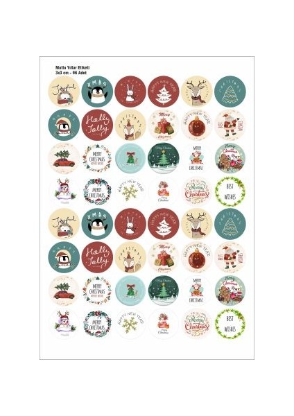 Mutlu Yıllar Sticker 3 cm 96 Adet Yeni Yıl Yılbaşı Sticker