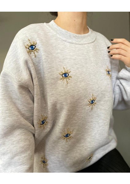 Göz Nakış Detaylı Içi Şardonlu Sweatshirt