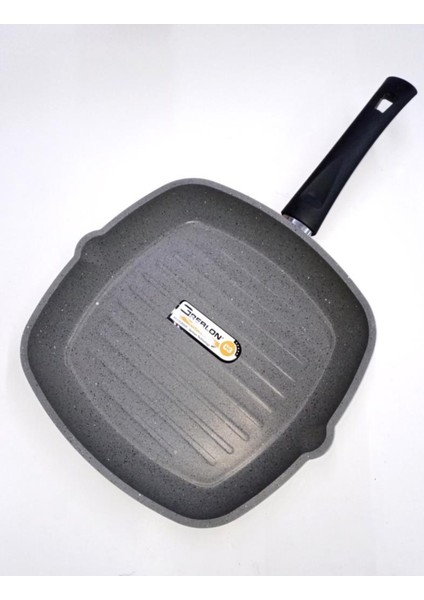 Oluklu Granit Teflon Grill 28CM Kare 8mm Döküm Tava Efsane Alman Greblon Izgara Yanmaz Yapışmz Yüzey