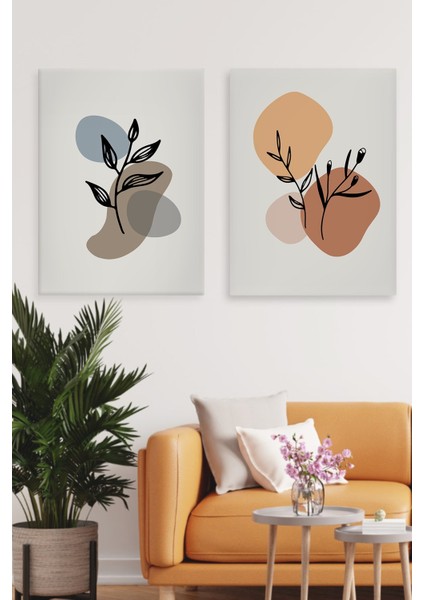 Kanvas Boho Floral Color Deseni 2'li Tablo Seti 0638