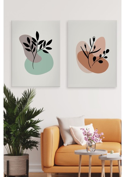 Kanvas Boho Floral Color Deseni 2'li Tablo Seti 0637