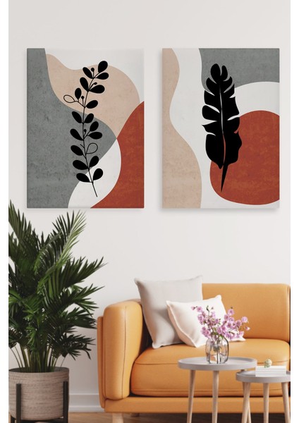 Kanvas Red Floral Deseni 2'li Tablo Seti 0717