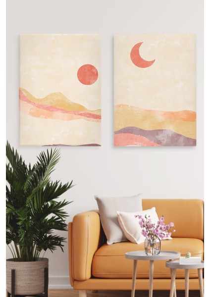 Kanvas Sun Moon Mountain Deseni 2'li Tablo Seti 0726