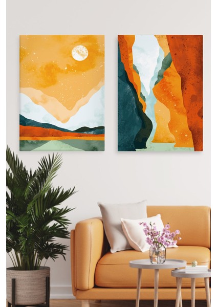 Kanvas Color Mountain Deseni 2'li Tablo Seti 0645