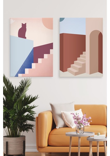 Kanvas Geometric House 2'li Tablo Seti 0670