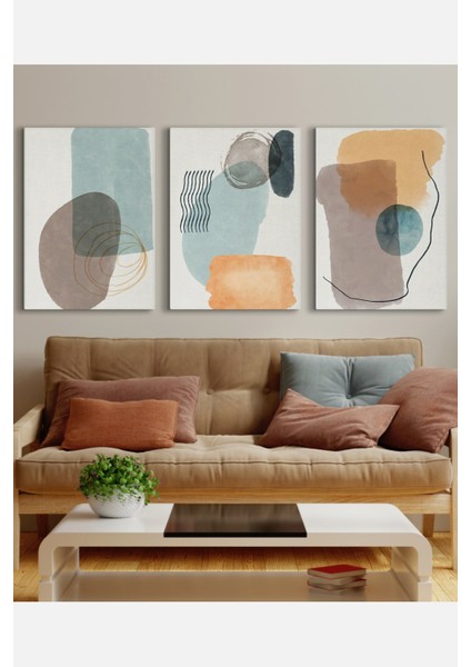 Kanvas Modern Pastel Renkler 3'lü Tablo Seti 0806