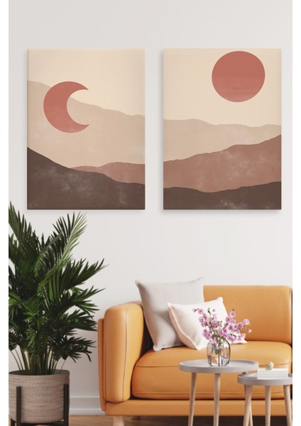 Kanvas Sun Moon Mountain Deseni 2'li Tablo Seti 0725