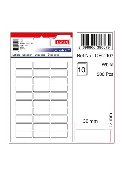 OFC-107 Beyaz Ofis Etiketi 12X30 20'li 0574