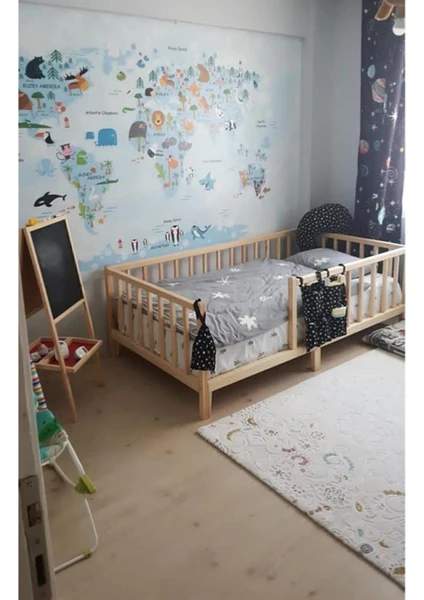 CND Home Unisex Montessori Bebek ve Çocuk Karyolası Doğal Ahşap Yatak