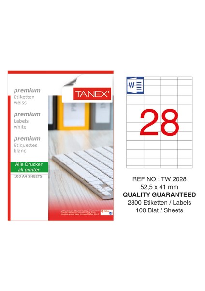 TW-2028 Laser Etiket 52.5X42MM 100'lü -0216