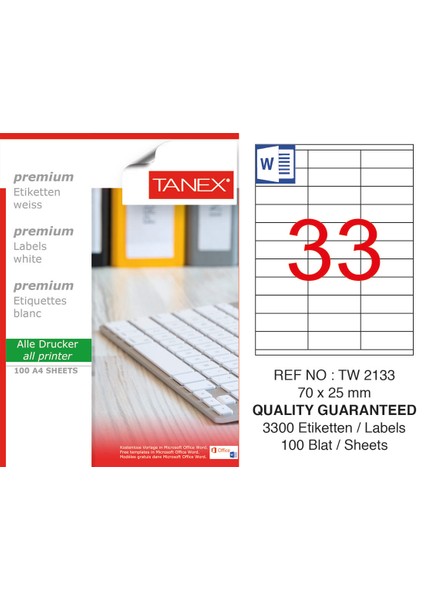 TW-2133 70X25 Laser Etiket 100LÜ-0636