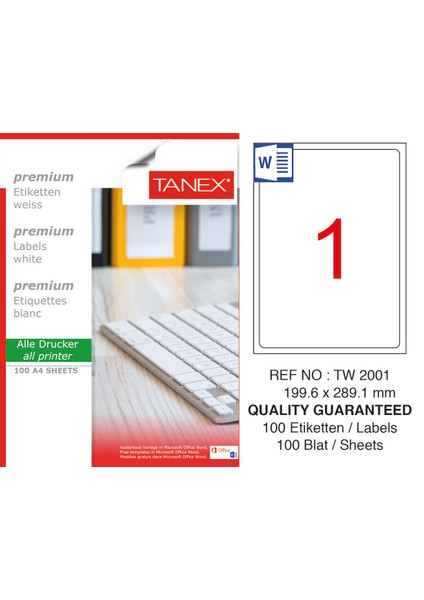 TW-2001 199.6X289.1 Laser Etiket 100LÜ-0025